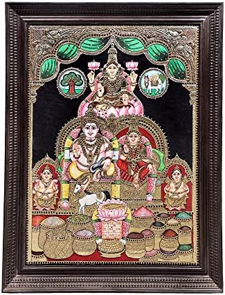 הודו אקזוטית 42 איקס 54 ציור קוברה ולקשמי טנג ' ור / צבעים מסורתיים עם זהב 24 קראט / מסגרת עץ טיק |
